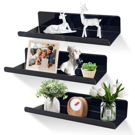 SHEPIN 3er Set Wandregal ohne Bohren Wand Schwarz Schweberegal, 30cm Regal Ohne Bohren aus Acryl Badezimmer Regal Zum Kleben, Wall Shelf Bilderleiste Bücherregal Kleberegal Bad Regal Selbstklebend