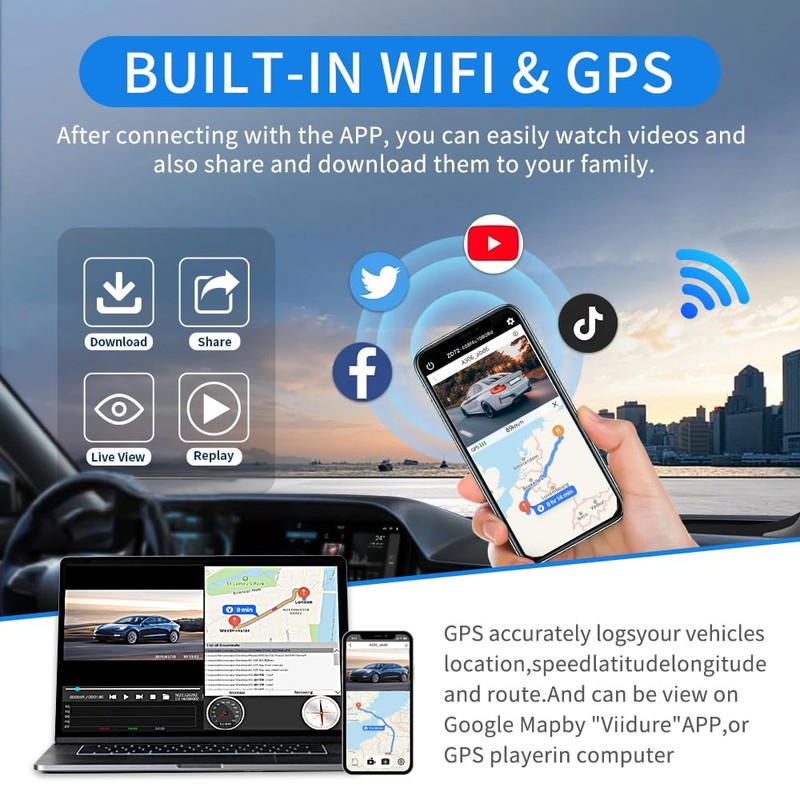 4K Quad Dash Cam - Built-in GPS & WiFi -