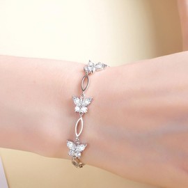 Nieboa S925 Sterling Silver Purple Butterfly Bracelets for Women,Charm Wrist Bracelets Anniversary Jewelry Gift for Women Mother (White)