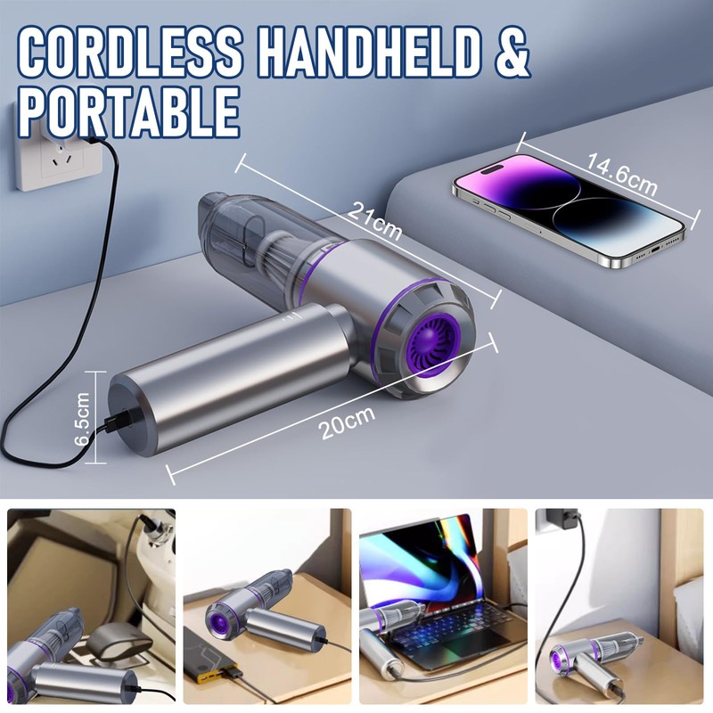 houscly Car Vacuum Portable Cordless 20000PA High Power 4-in-1 Compressed