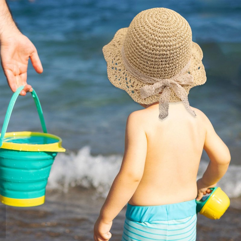 Baby Strohhut, Mädchen Sommer Kinder Strandhut mit Bogen Faltbar Sonnenhut