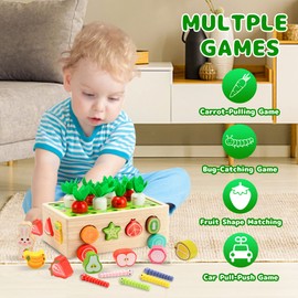 Montessori Toy, Wooden Toy, Magnetic Fishing Game, Farm Game, Motor Skills Plug-in Game, Carrot Harvest, Vegetables, Sorting & Stacking Educational Toy, Gift for Girls, Boys, Toddlers, from 2 3 4