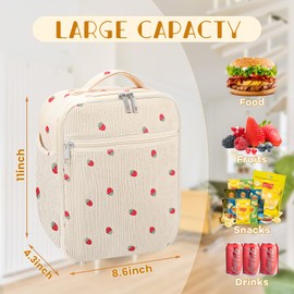 Discut Lunch Bag for Women Reusable Insulated Lunch Box Cute Corduroy Lunch Bags Large Capacity Lunch Box Cooler for School, Picnic or Travel(Corduroy Strawberry)