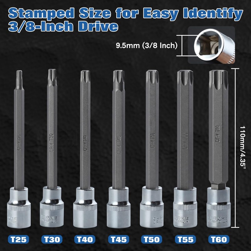 LEONTOOL Extra Long Torx Star Bit Socket Set 7 Piece