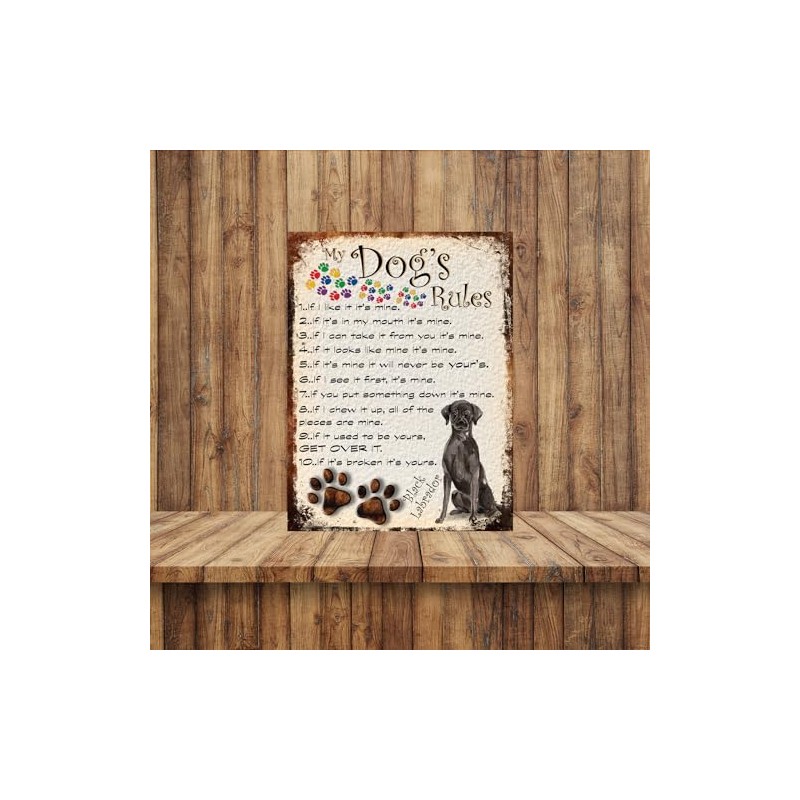 MY DOG'S RULES RETRO STYLE METAL TIN SIGN/PLAQUE BLACK LABRADOR