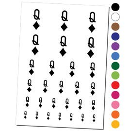 Queen of Diamonds Card Suit Temporary Tattoo Water Resistant Fake Body Art Set Collection - Red (One Sheet)
