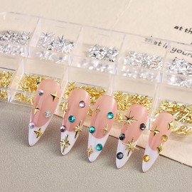 Star Nail Charms for Acrylic Nails Shiny Alloy Star Nail Art Charms Silver Gold Star Nail Art Rhinestones Design Star Nail Jewelry Acrylic Nail Decoration Accessories for Women Girls DIY Manicure