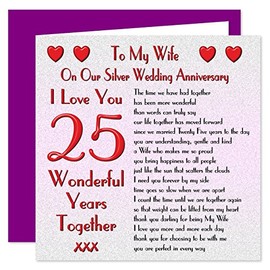 My Wife 25th Wedding Anniversary Card - On Our Silver Anniversary - 25 Years - Sentimental Verse I Love You