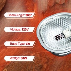 CAVACHEW G9 Reptile Infrared Heat Lamp, Terrarium Heating Lamp Fixture with 50W UVA Low Profile Night Red Bulb | Safety Mesh, Tank Hood Basking Spot Light for Bearded Dragons Turtles Lizards Geckos