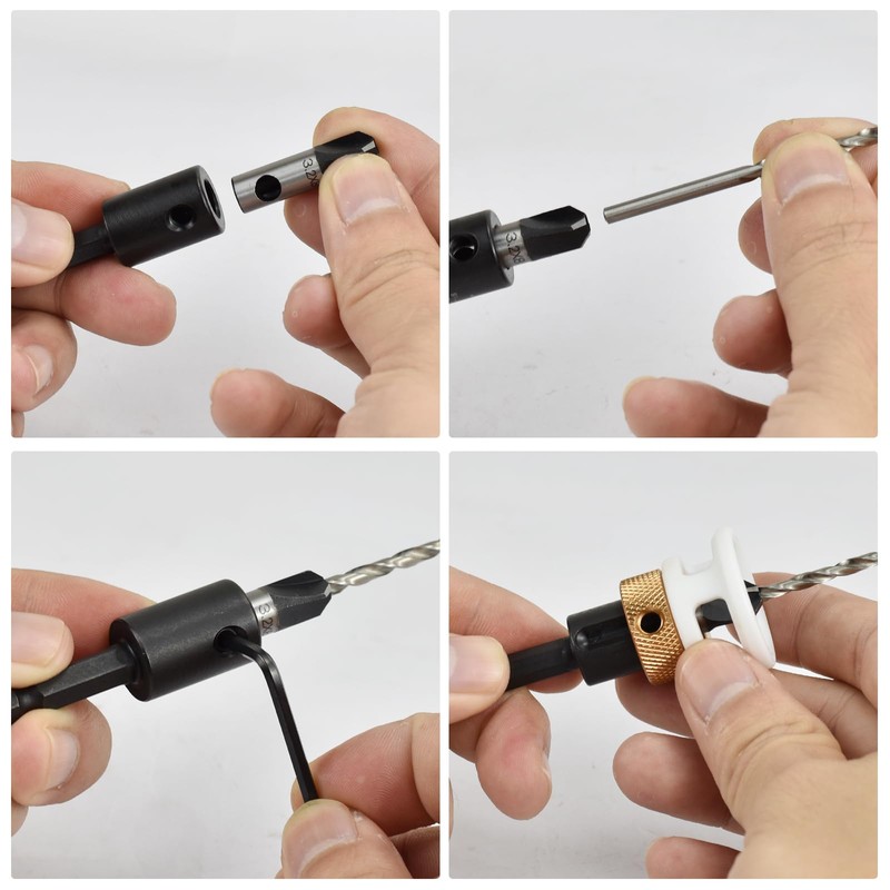 URHELP Countersink Drill Wood Set, Countersink with Countersink, Adjustable Depth