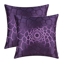 CaliTime Pack of 2 Throw Pillow Covers Cases for Couch Sofa Home Decor Modern Shining & Dull Contrast Dahlia Floral Silhouette Both Sides 18 X 18 Inches Deep Purple