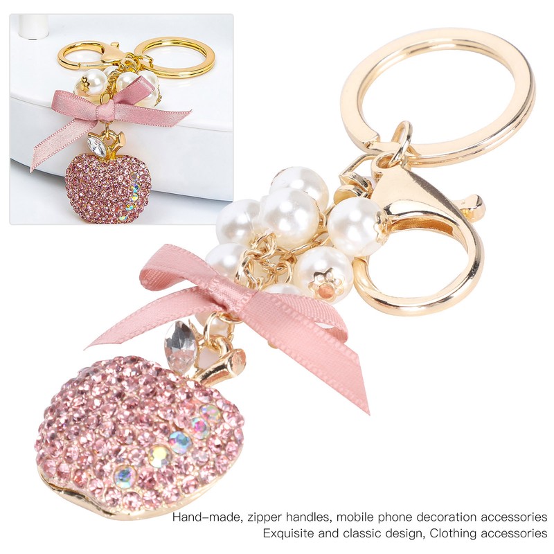 2Pcs Keychain Pendant Pearl DiamondStudded Fruit Shape Key Ring Girl