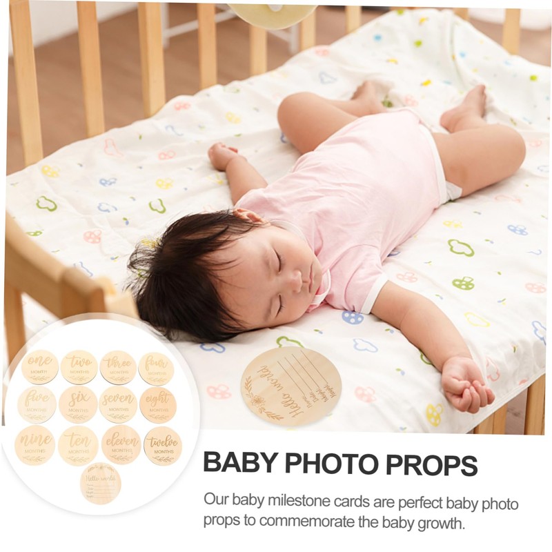 IWOWHERO 13Pcs Wooden Milestone Cards Durable Newborn Birth Announcement Photo