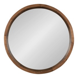 Kate and Laurel Hutton Round Decorative Modern Wood Frame Wall Mirror, 22 Inch Diameter, Natural Rustic