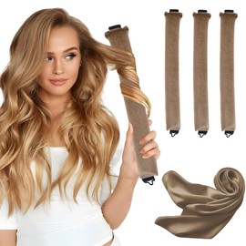 Pack of 3 Heat-Free Hair Rollers, with Scarf, Large Curls for Wavy Curling Styling, Overnight Curls with Hooks, Overnight Blowout Curls Without Heat, for Short and Long Hair, Khaki