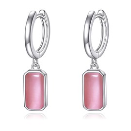 Pink Earrings Sterling Silver Rose Quartz Earrings Square Dangle Earrings Pink Drop Jewelry Birthday Gifts for Women