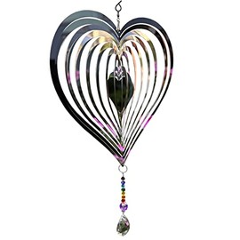 Silver Heart Wind Spinners Stainless Steel Mirrored 3D Shape Mental Wind Spinners Hanging Ornaments with Suncatcher Decoration for Valentine Garden Yard Outside Gift (Heart)