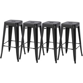 Topeakmart 30inch High Metal Bar Stools Backless Indoor-Outdoor Use Counter Heigt Stackable Barstools, Black, Set of 4