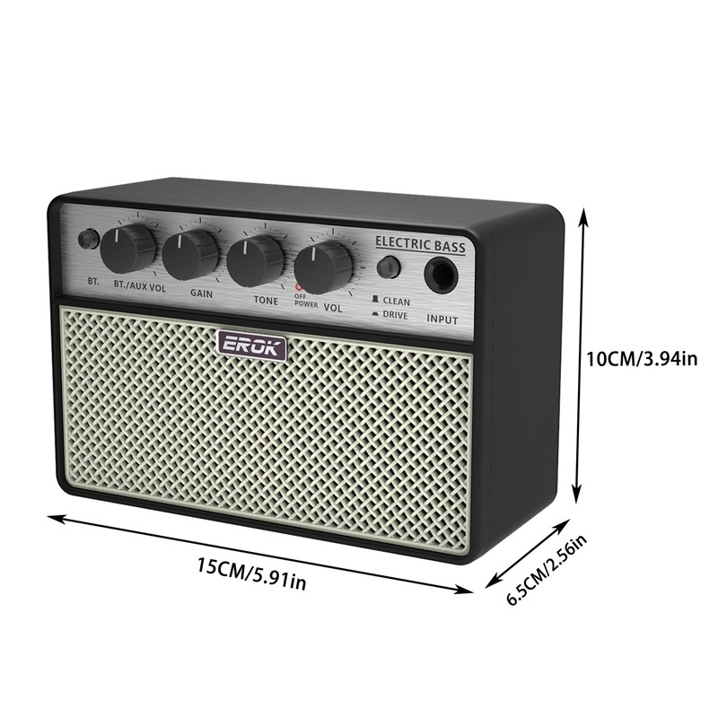 EROK Mini Bass Amp, Portable Amplifier with Clean/Drive Dual Channels,