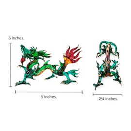 Mr_air_thai_Glass_Blown Tiny 5" Green Red Lift Forefoot Chinese Asian Dragon Figurine - Miniature Hand Blown Glass Dragons Mythical Creature Animals Crystal Decorative Collectible Figures Décor Gifts