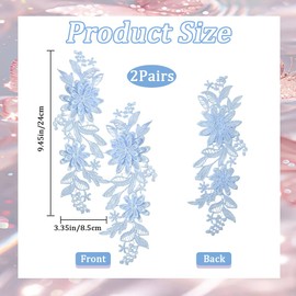 CABODYALS 2 Pairs 4Pcs Blue Lace Flower Applique Vintage 3D Floral Embroidery Appliques Polyester Soild Embroidered Sew on Patches for Sewing Making Crafts Dresses Gowns Wedding Headpiece Decor DIY