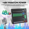 8 Channel Audio Mixer with Reverb, Bluetooth, USB Port, 48V