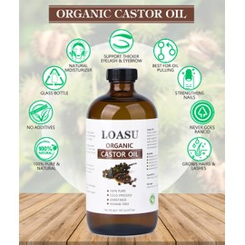 Castor Oil Organic Cold Pressed Unrefined Glass Bottle, 100% Pure Castor Oil, Hexane Free Cold Pressed, Organic Castor Oil for Face, Hair Growth, Eyelashes and Castor Oil Pack, 16fl.oz/473ml
