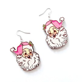 Cute Christmas Earring Pink Christmas Earrings for Women Pink Santa Earrings Xmas Funny Hot Pink Earring Bluk,Double Painted Pink Santa Claus