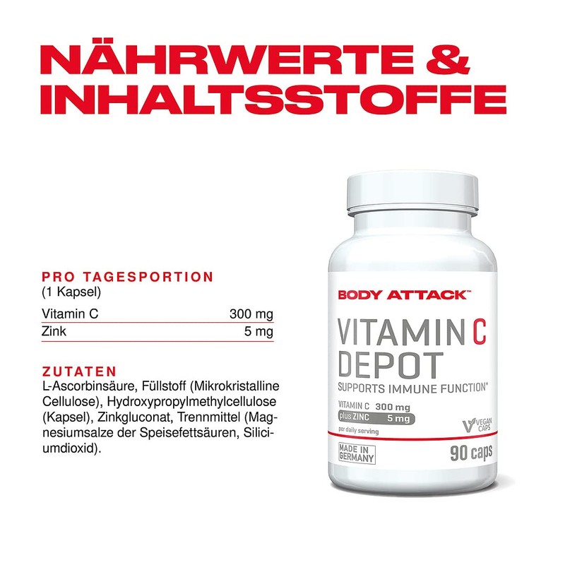 Body Attack Vitamin C Depot, 90 Caps/90 Servings, High Dose