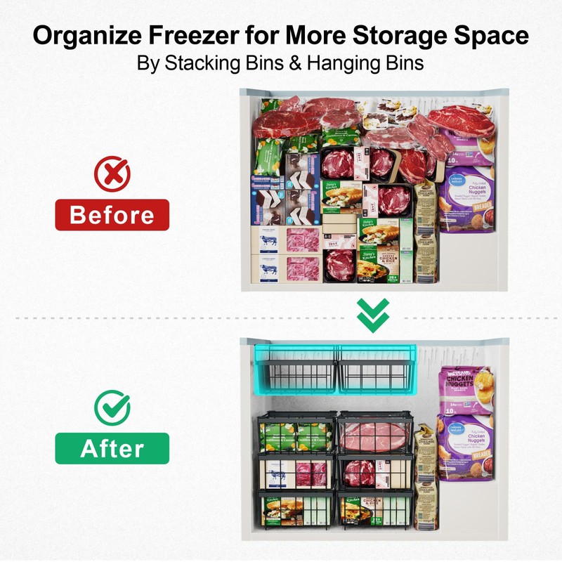 iSPECLE Deep Freezer Organizer Bins - 3 Pack Large Freezer