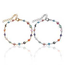 2 Pieces Colorful Pearl Anklets Summer Beach Foot Jewelry Adjustable Anklet Bead Anklet Boho Foot Jewelry Ankle Decoration Chain, Unit size