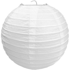 Round Ceiling Paper Light Shade Bamboo, 30 cm Ribbed Style Lampshade, Traditional White Hanging Lampshade for Home & Event Decoration