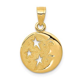IceCarats 14K Solid Yellow Gold Crescent Moon 3 Stars Necklace Chain Pendant Charm 21mm x 10mm Only