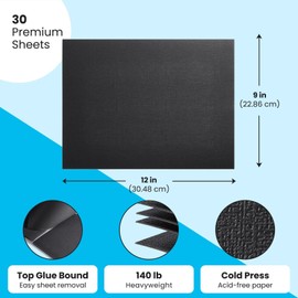 Bright Creations 30 Sheets 140lb Cold Press Black Watercolor Paper, Drawing Pad for Arts & Crafts, Mixed Media Paper, Black Sketch Pad for Watercolor, Acrylic, Gouache, and Metallic Colors, 9 x 12 in