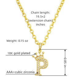 LXSSLY Gold Crown Initial Necklaces for Women Dainty Letter A-Z Pendant Necklace 18K Gold Plated Zirconia Letter Crown Choker Necklace for Women