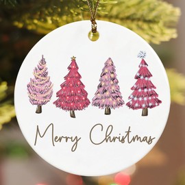 Pink Christmas Tree Ornaments, Pink Merry Christmas Ornaments for Christmas Tree, Pink Christmas Tree Decorations, Ceramic Ornament Keepsake Sign