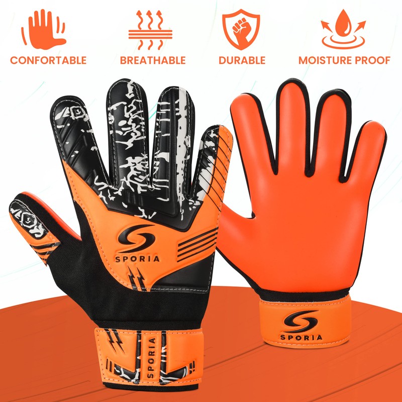 SPORIA Youth Goalie Gloves (Orange, 7)