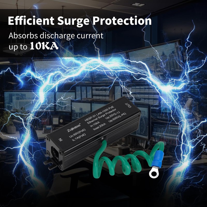 Ethernet Surge Protector Metal Shielded RJ45 Lightning Suppressor for PoE