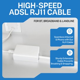 RJ11 to RJ11 Cable for Landline Telephone, Router, Modem to RJ11 Phone Socket/Microfilter- ADSL RJ11 Internet Cable - Landline phone cable - BT/Talk Talk/Sky Broadband/Plusnet/Vodafone - White (1M)