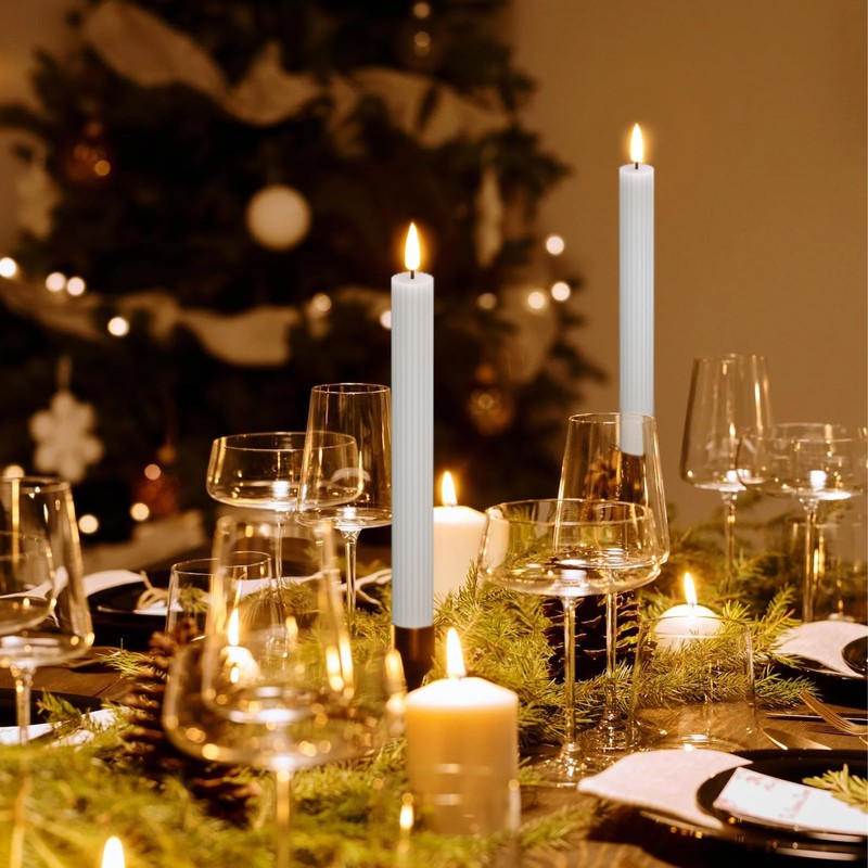 DRomance White Flameless Flickering Taper Candles Battery Operated with Remote