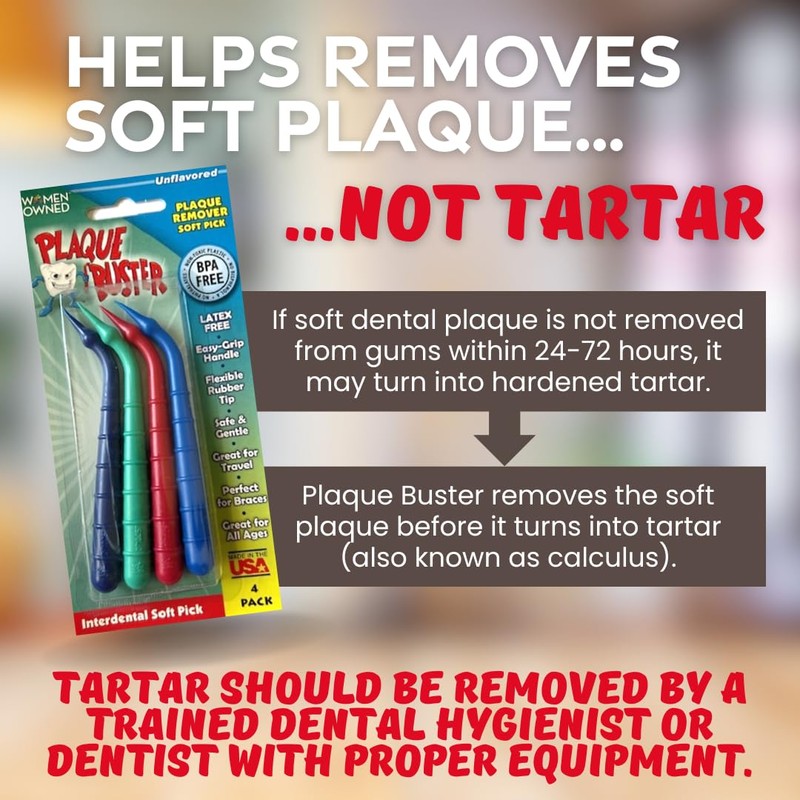 Plaque Buster (4 Count) Soft Interdental Pick, Gum Stimulator &