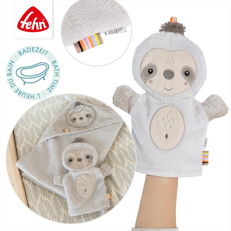 Fehn Sloth Wash Mitt - Face Cloth with Animal Motif
