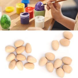 Pssopp Pack of 10 Unfinished Wooden Easter Eggs Wooden Eggs Unfinished Wooden Eggs Set Faux Eggs for Easter Family Decoration (S)