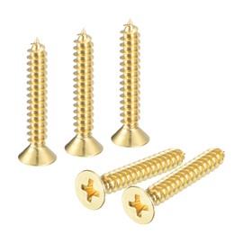 sourcing map 10Pcs Brass Wood Screws, M5 x 30mm Phillips Flat Head Self Tapping Screw WoodWorking Screw for Door Hinges, Wooden Furniture, Home Appliances