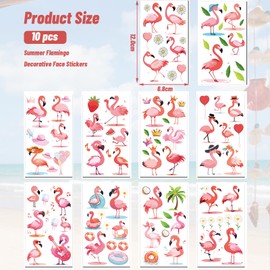 CharmBurst 10 Stück Flamingo Tattoos Kinder, Temporäre Tattoos mit Flamingo-Motiven, Hawaii- und Tropische Deko, Sommerfestzubehör, Flamingo- und Hawaii-Party Deko