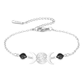 EUEAVAN Hecate Bracelet Wicca Triple Moon Goddess Pentagram Anklet Magic Wheel of Hecate Wiccan Amulet Pagan Jewelry Witchcraft Gift for Women (silver)