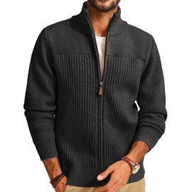 PJ PAUL JONES Mens Zip up Cardigans Sweaters Stand Collar Casual Winter Thick Knitted Cardigan L Grey