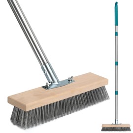 Stainless Steel Deck Scrub Brush with Long Handle, Outdoor Broom for Concrete, Deck, Cement Floor Cleaning, 53" Long Handled Heavy Duty Floor Scrubber