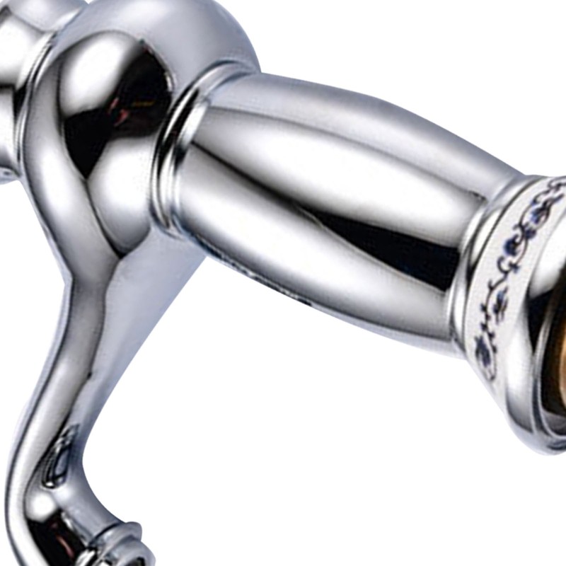 Ceramic Antique Brass Faucet Single Handle Blue White Porcelain Long