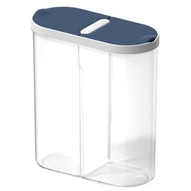 NIOIPXA Plastic Grain Container, 2 Compartments Clear Cereal Container Storage for Flour, Sugar, Baking Supply (Blue)